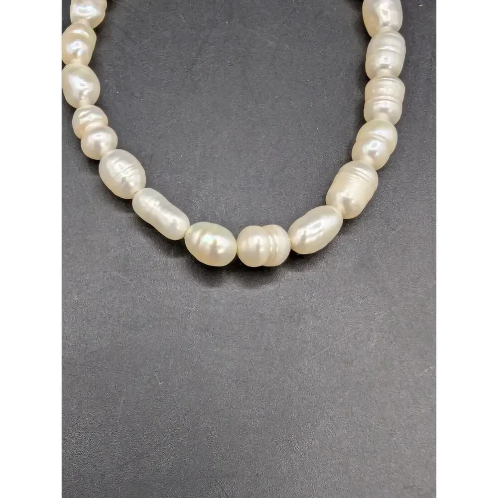 Vintage Genuine Freshwater Rice Pear Necklace & Stretch Bracelet Set 24
